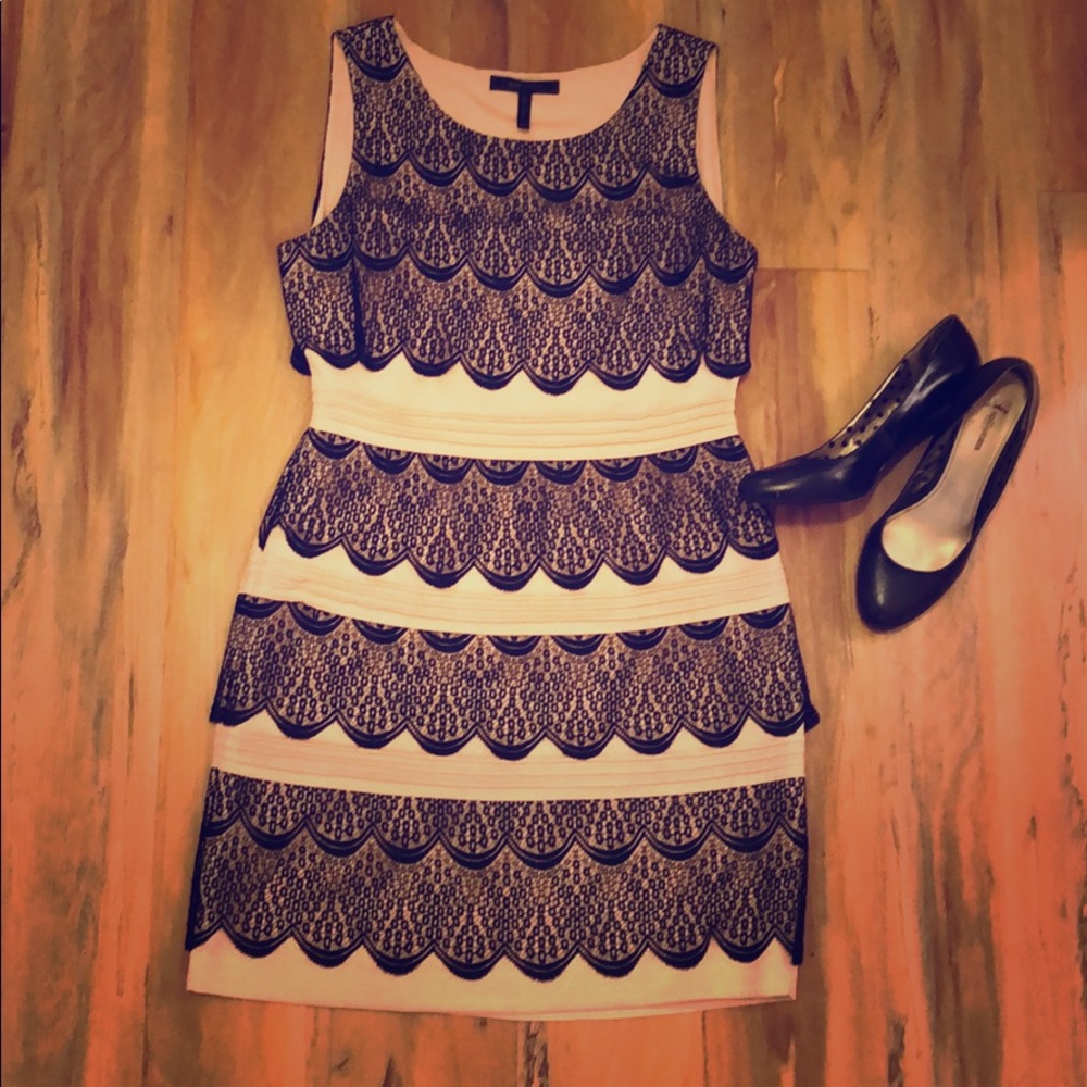 BCBG blush and black lace dress